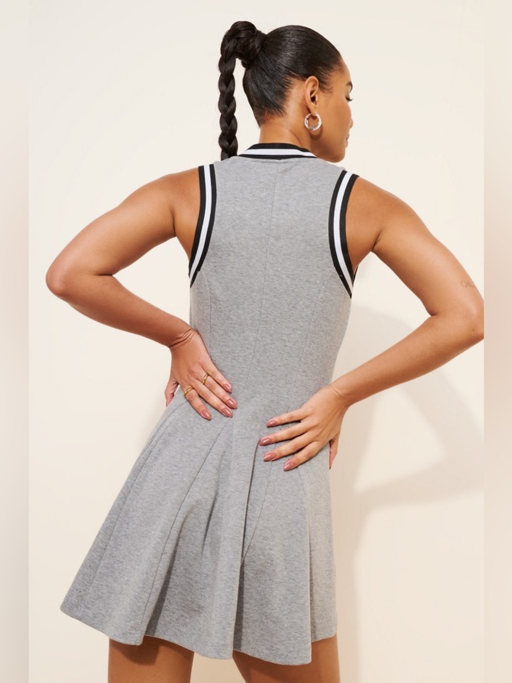 Anthropologie Daily Practice Active Mini Dress Gray Pleated V Neck Medium EUC - Picture 2 of 9